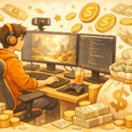 Game developer at work with fortune