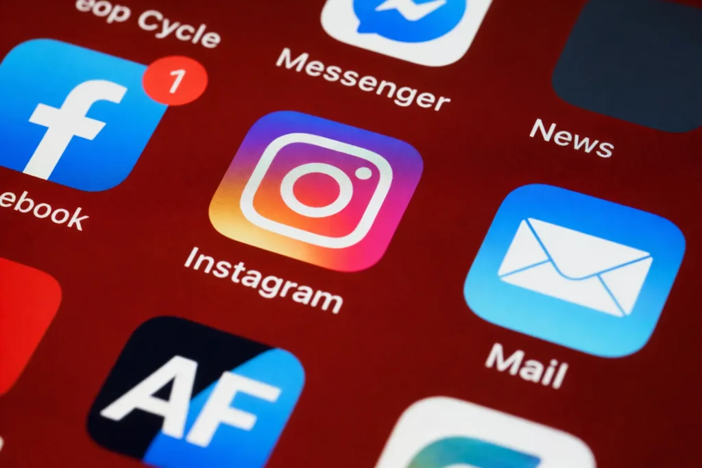 Vibrant smartphone app icons on red